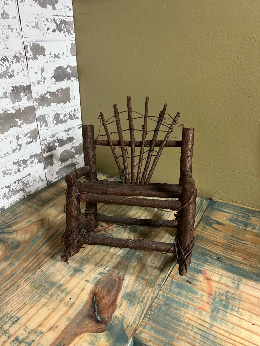 Small Bent-Twig, Folk Art Rocking Chair, Doll Sized Furniture Country Farmhouse